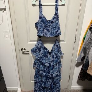 American Eagle Outfitters Blue Floral Top And Matching Skirt